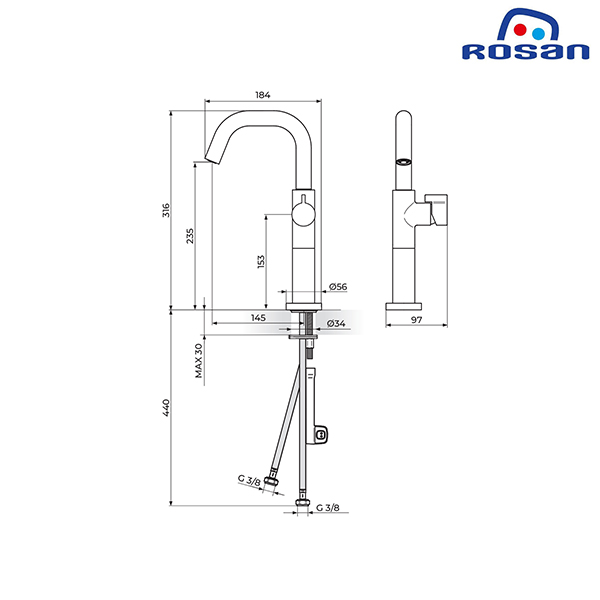 S3 b lack baterija za lavabo 330209B